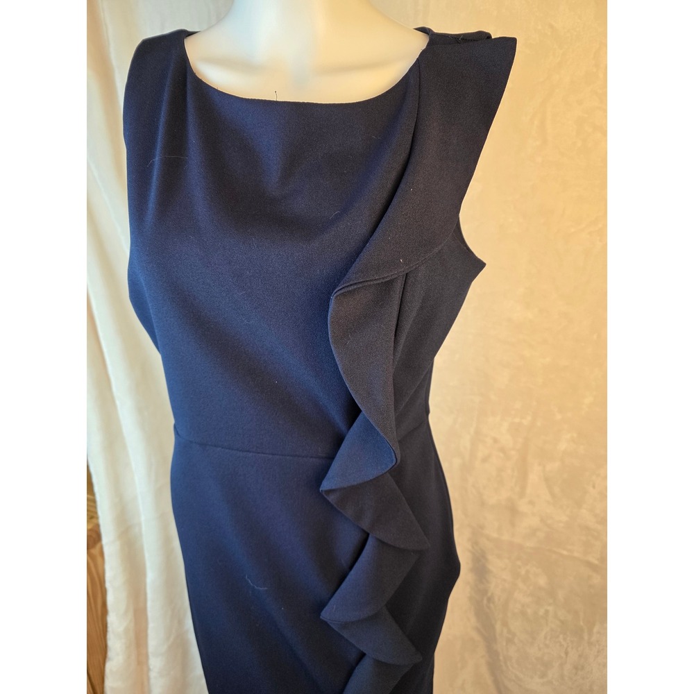 Navy Blue Ruffle Sheath Dress Size 8 Business Casual - Picture 3 of 6